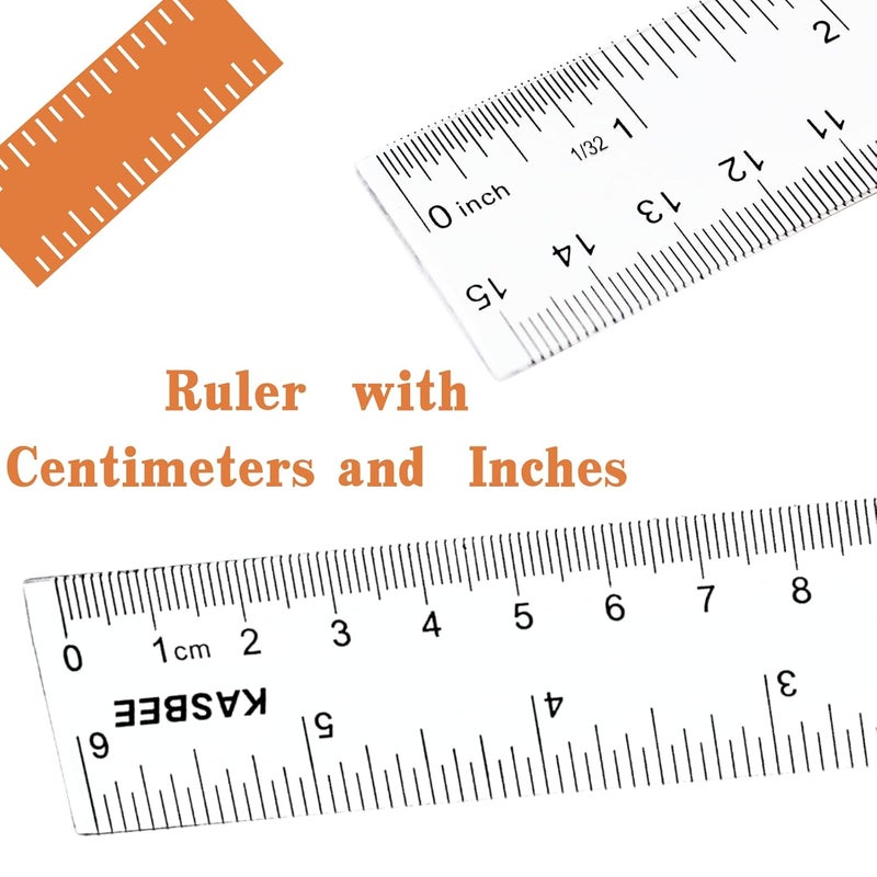 KASBEE Plastic Rulers, 6 Inch Ruler, Clear Measuring Tool for Student School Office, Inches and Centimeters, Pack of 2 - Image 2
